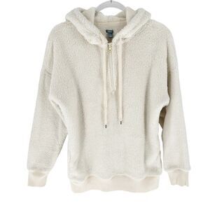 Aerie Sweatshirt Womens Medium Ivory Sherpa Knit Hoodie 1/4 Zip Soft Comfy